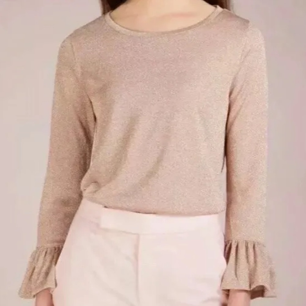 J Crew Metallic Sparkle Bell Sleeve Blouse H1877 womens XS
